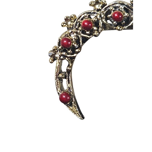 Vintage Brooch Gerry Weber Crescent Moon Pin Gold Tone Red Enamel Art Deco - Picture 7 of 8